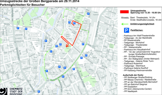 Umzugsstrecke der Großen Bergparade am 29.11.2014