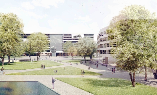 Entwurf des Wettbewerbssiegers lohrer.hochrein landschaftsarchitekten zum Stadthallenpark Abb.: lohrer.hochrein landschaftsarchitekten und stadtplaner gmbH
