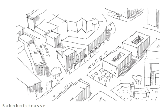 Entwürfe des Wettbewerbssiegers lohrer.hochrein landschaftsarchitekten visualisieren dessen Vorstellungen zur Bahnhof- und zur Brückenstraße. 